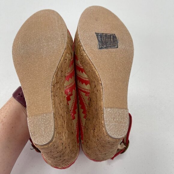 Joyfolie Alma Tangelo Straw Wedge Peep Toe 4.5" Slip On Heel Shoes Womens sz 9.5 - Picture 8 of 8